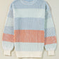 Striped Color Block Round Neck Long Sleeve Sweater