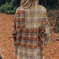 Khaki Plaid Colorblock Patchwork High Low Shacket