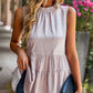 Devine Dotted Frill Trim Sleeveless Tiered Top