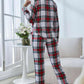 Plaid Button Front Top and Pants Lounge Set