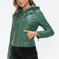 Snobbish Faux Leather Zip Up Drawstring Hooded Jacket