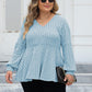 Plus Size Ribbed V-Neck Long Sleeve Blouse