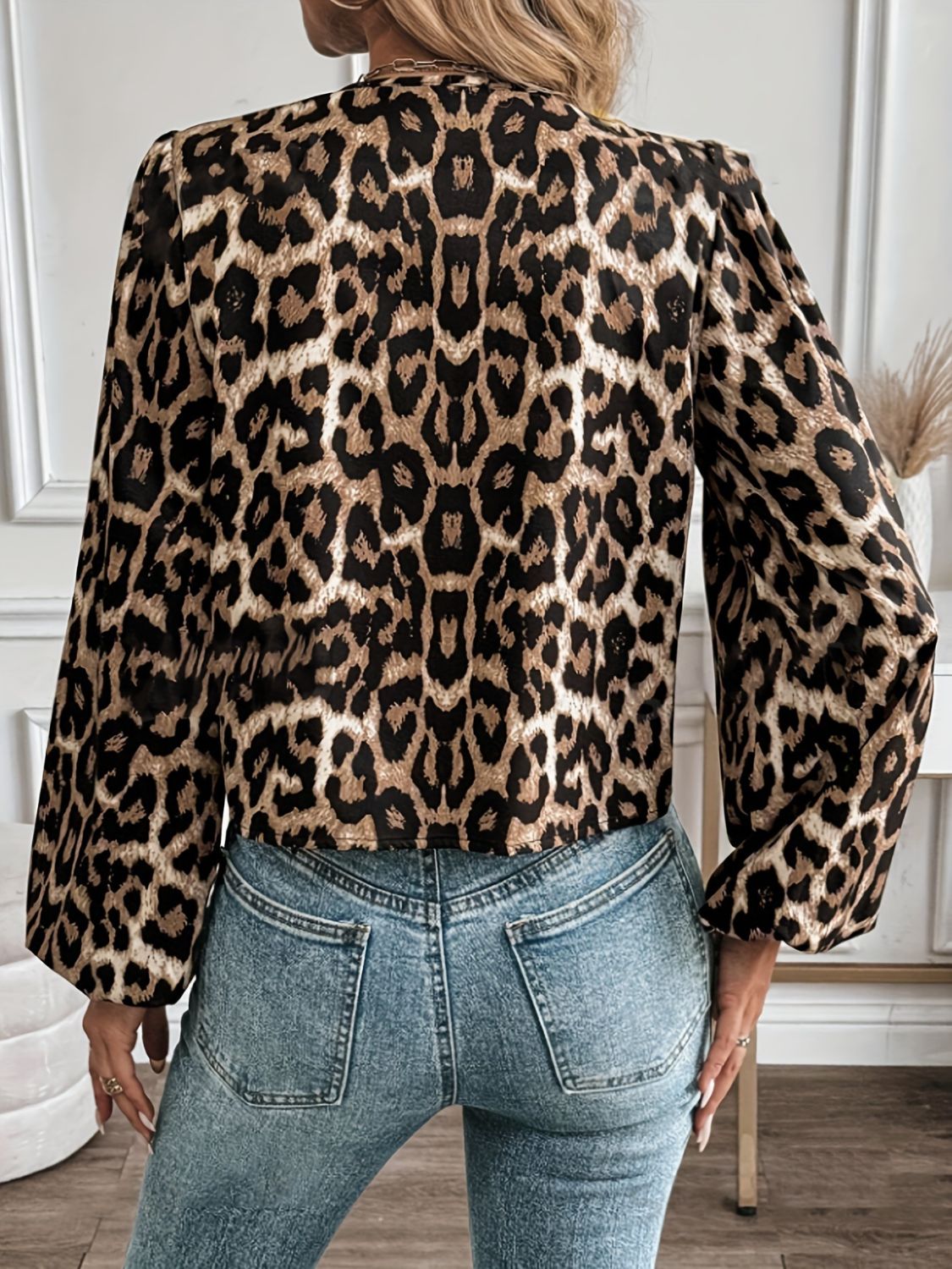 Tied Front Leopard Print Blouse—Small-2XL