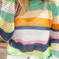 Openwork Contrast Striped Round Neck Knit Top