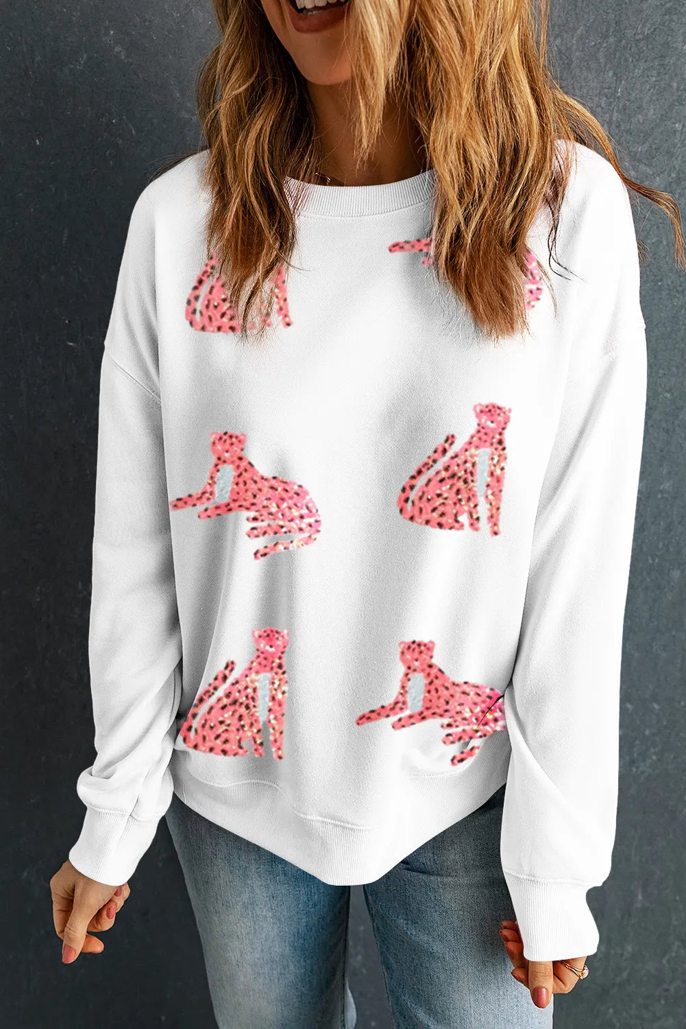 Leopard Round Neck Long Sleeve Sweatshirt