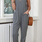 Textured Sleeveless V-Neck Pocketed Casual Jumpsuit