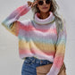 Rainbow Rib-Knit Turtleneck Drop Shoulder Sweater