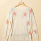 Contrast Star Raw Hem Long Sleeve Knit Top