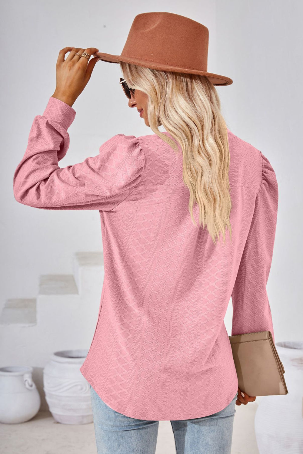 V-Neck Puff Sleeve Blouse