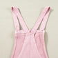 Pink Solid Color Knot Straps Denim Romper with Pockets