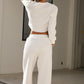 Waffle-Knit Round Neck Top and Pants Set