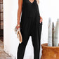 Textured Sleeveless V-Neck Pocketed Casual Jumpsuit