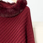 Fuzzy Trim Texture Three-Quarter Sleeve Poncho