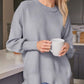 Slit Round Neck Dropped Shoulder Sweater