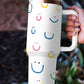 White Smiling Face Print Handle Vacuum Cup 40oz