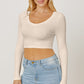 Round Neck Long Sleeve Cropped T-Shirt