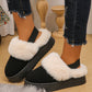 Faux Fur Round Toe Platform Slippers