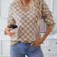 Checkered V-Neck Dropped Shoulder Sweater