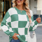 Checkered Round Neck Long Sleeve Sweater