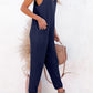 Textured Sleeveless V-Neck Pocketed Casual Jumpsuit