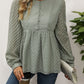 Perfee Peplum Round Neck Long Sleeve Blouse