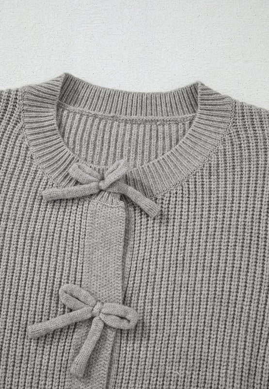 Gray Ribbon Ruffle Cardigan