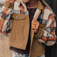 Plaid Corduroy Flap Pockets Button Up Jacket