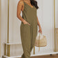 Textured Sleeveless V-Neck Pocketed Casual Jumpsuit