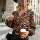 Perfee Leopard Lantern Sleeve Blouse