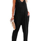 Textured Sleeveless V-Neck Pocketed Casual Jumpsuit