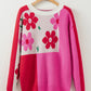 Flower Color Block Round Neck Sweater