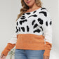 Plus Size Leopard Round Neck Long Sleeve Sweater