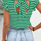 Tied Striped V-Neck Cap Sleeve T-Shirt