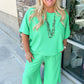 Mint Green Textured Batwing Sleeve Tee Wide Leg Pants Plus Size Set