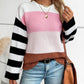 Color Block Round Neck Long Sleeve Sweater