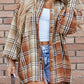 Khaki Plaid Colorblock Patchwork High Low Shacket