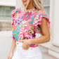 Floral Print Round Neck Flutter Sleeve Blouse