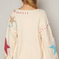 POL V-Neck Long Sleeve Star Fringe Sweater