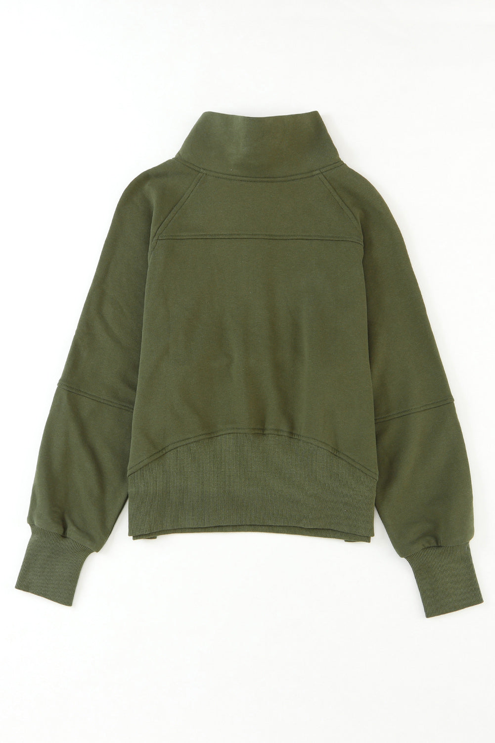 Sea Green Fleece Lined Zip Up Stand Collar Thumbhole Sleeve Sweatshirt