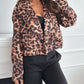 Leopard Collared Neck Cropped Jacket