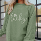 Grass Green Rhinestone lucky Clover Graphic Ribbed St Patrick Sweatshirt