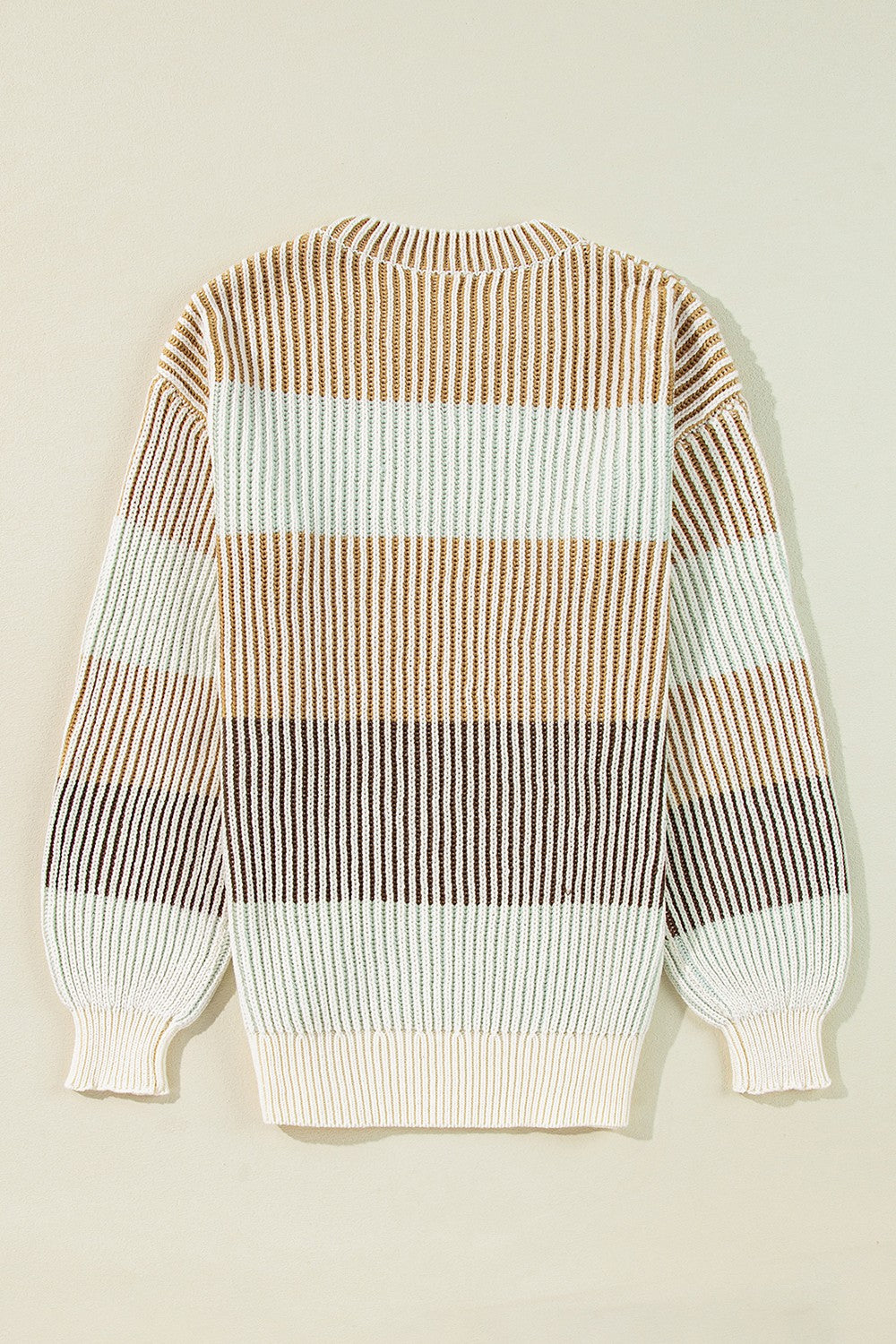 Striped Color Block Round Neck Long Sleeve Sweater