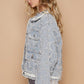 Raw Hem Star Textured Denim Jacket