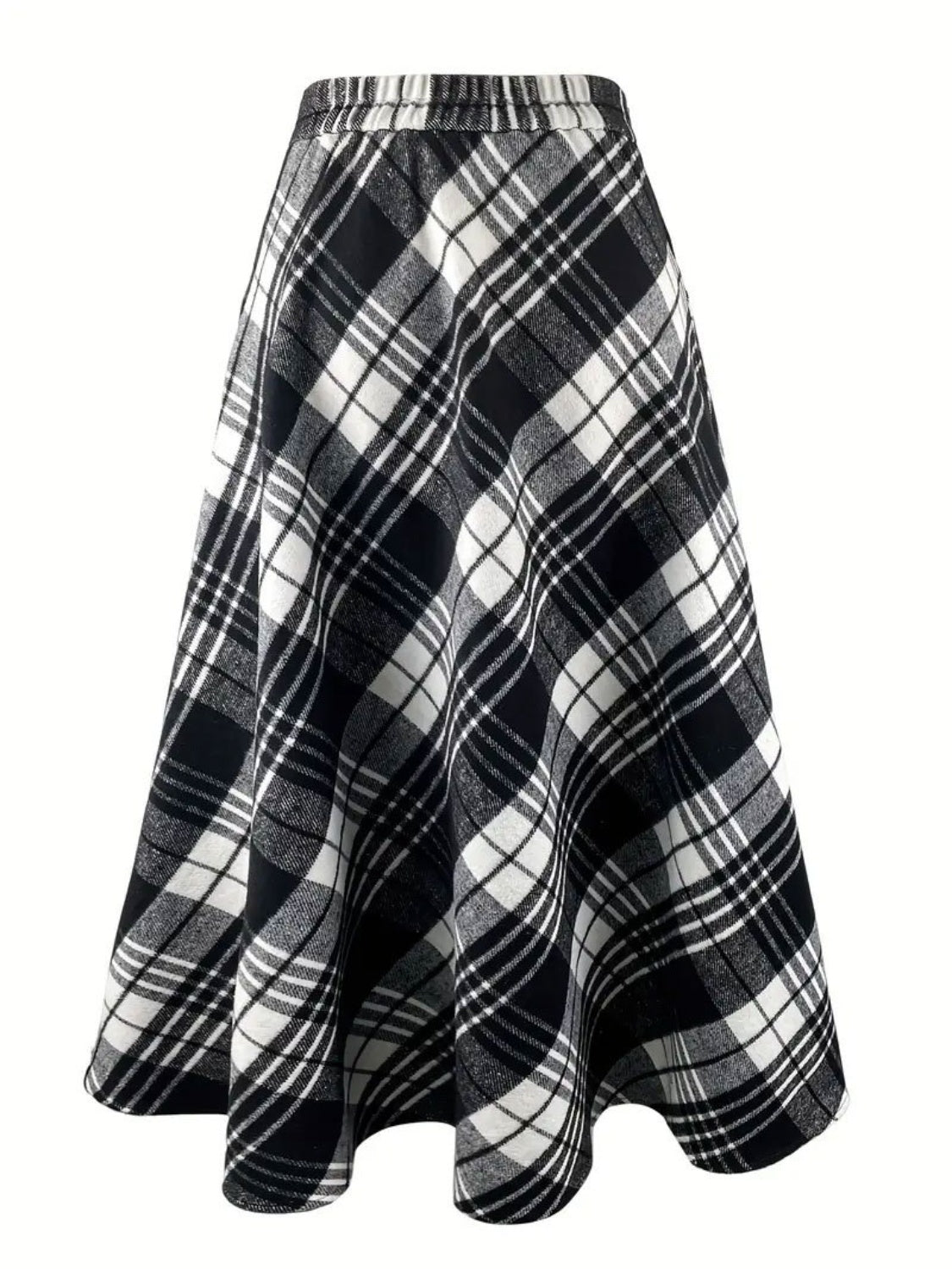 Plaid Midi Skirt with Pocketed