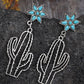 Silvery Western Turquoise Flower Cactus Dangle Earrings