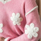 Flower V-Neck Dropped Shoulder Sweater