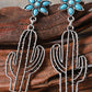 Silvery Western Turquoise Flower Cactus Dangle Earrings