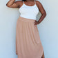 Doublju Comfort Princess Full Size High Waist Scoop Hem Maxi Skirt in Tan