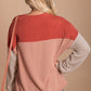 Red Color Block Long Sleeve Ribbed Loose Top