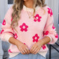 Angel Wings Flower Round Neck Dropped Shoulder Sweater